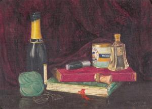 SPENCELAYH Vernon,Still life of books bottles and other items,1953,Woolley & Wallis 2012-09-19