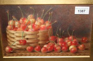 SPENCER Fred,still life with cherries and wicker basket,Lawrences of Bletchingley 2020-03-17