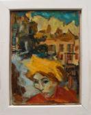 SPENCER John 1925-2000,Portrait of a woman with yellow hair and a citysca,1925,Rosebery's 2013-07-13