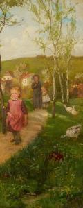 SPERL Johann 1840-1914,Spring Landscape Children with geese on the edge o,Van Ham DE 2021-11-18