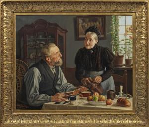 SPIELTER Carl Johann 1851-1922,Älteres Bauerpaar beim Kaffee in einer Stube,1900,Schloss 2022-09-03