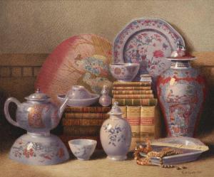 SPIERS Benjamin Walter,A still life with books, Oriental porcelain includ,1876,Tennant's 2023-11-11