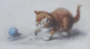 SPIERS CHARLOTTE H 1880-1914,Kitten playing with a ball of wool,Halls GB 2016-06-22