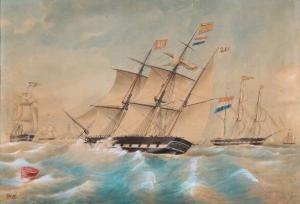 SPIN Jacob 1806-1875,Seascape with sailing ships,1856,Bruun Rasmussen DK 2018-12-10