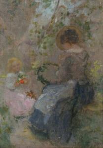 SPITZER Emanuel 1844-1919,Mutter mit Kind im Garten,Walldorf DE 2020-02-22