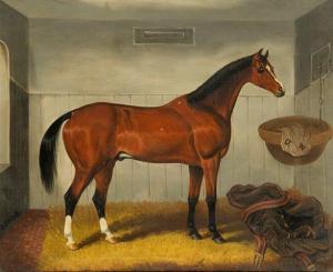 SPODE Samuel 1825-1858,A bay thoroughbred horse with a dog in a stable,Rosebery's GB 2019-11-21