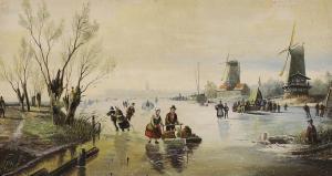 SPOHLER Jan Jacob 1811-1866,Dutch winter landscape with figures skating,Gorringes GB 2024-02-19