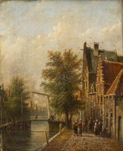 SPOHLER Johannes Franciscus 1853-1894,A Dutch city with figures near the canal,Venduehuis 2023-11-15