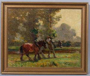 SPOONER Arthur 1873-1962,farm boy with heavy plough horses,1917,Burstow and Hewett GB 2024-01-25