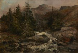 SPOONER John Swinton,A wooded river mountainous landscape in Nant, Wale,1867,Rosebery's 2023-03-29