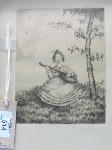 SPORLEDER Clara 1880-1955,Girl playing lute,Campbells GB 2015-03-24
