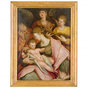 SPRANGER Bartholomeus 1546-1611,Madonna con il Bambino, San Giuseppe e angeli,Wannenes Art Auctions 2024-02-06