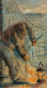 SPRINCHORN Carl 1887-1971,Fisherman Mending Nets,Hindman US 2023-10-20