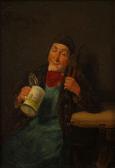 SPRING Alphons 1843-1908,Im Wirtshaus älterer Mann mit Pfeife am Tisch sitz,1860,Mehlis 2020-08-27
