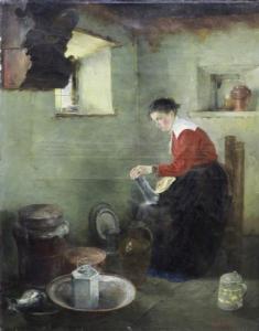 SPRING Alphons 1843-1908,Tinpoetsende vrouw in interieur,Venduehuis NL 2022-10-11