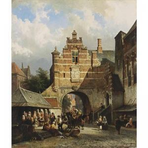 SPRINGER Cornelis 1817-1891,a fishmarket in a dutch town,Sotheby's GB 2003-10-21