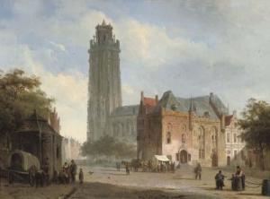 SPRINGER Cornelis,A sunlit townsquare with a cathedral in the distan,1846,Christie's 2006-10-24