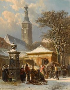 SPRINGER Cornelis 1817-1891,The Fish Market of Zaltbommel in Winter,1860,Sotheby's GB 2023-12-07
