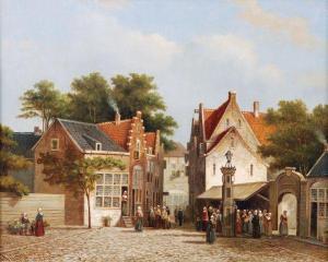SPRINGER Jr. L 1831-1894,A view of a village with figures on the square,Dreweatt-Neate GB 2013-07-02
