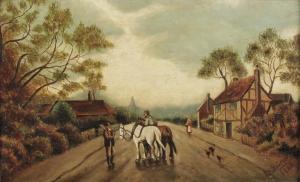 SPURGEAY L V,Study of a street scene with 2 cart horses,Denhams GB 2015-09-23
