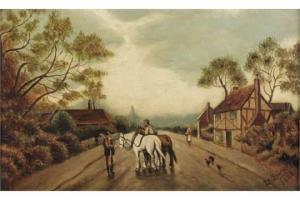 SPURGEAY L V,Study of a street scene with 2 cart horses,Denhams GB 2015-10-21