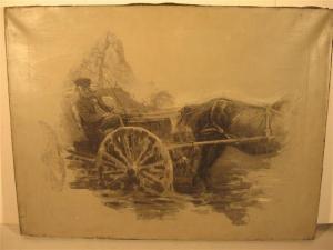 SQUIRES C. Clyde,man on a horse drawn carriage (partial horse) in t,Rolands Antiques 2007-06-18