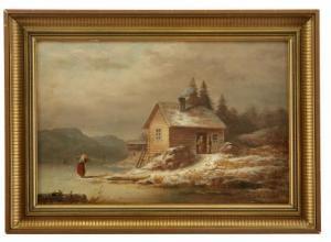 STÄCK Josef Magnus 1812-1868,Vintermotiv med stuga vid sjö,Uppsala Auction SE 2019-08-27