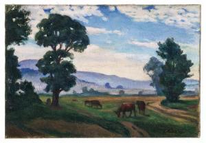 STÖHR Ernst 1860-1917,Horse pasture in twilight,1913,Palais Dorotheum AT 2024-03-14