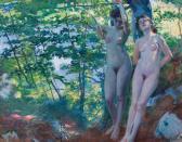 STÖHR Ernst 1860-1917,Two female nudes in a beech forest,1905,im Kinsky Auktionshaus AT 2020-12-15