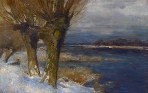STAATS Gertrud,Winterliche Flusslandschaft mit Weiden am Ufer,1910,Galerie Bassenge 2020-11-25