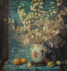 STACEY Anna Lee 1865-1943,Still Life with Gourds and Famille Rose Jar,Hindman US 2019-05-23