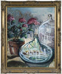 Stacks William Leon 1928-1991,Still Life with Geraniums,1986,Brunk Auctions US 2021-07-09