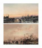 STADEMANN Adolf 1824-1895,Figures on a frozen river at sunset,Christie's GB 2016-09-08