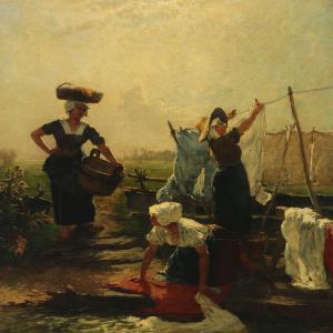 STAHL Johann Ludwig 1759-1835,Young women doing the laundry,1784,Bruun Rasmussen DK 2016-10-17
