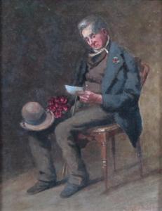 STAHR Alwin 1836-1892,Sitzender Mann mit Blumenstrauß liest eine Botschaft,Zeller DE 2016-12-09