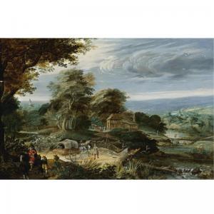 stalpaert pieter 1572-1639,AN EXTENSIVE LANDSCAPE WITH TRAVELLERS ON A PATH B,Sotheby's 2008-01-24