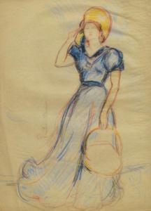 STANCIU PANTELI Ion 1901-1981,Woman in Blue Dress,Alis Auction RO 2009-12-19