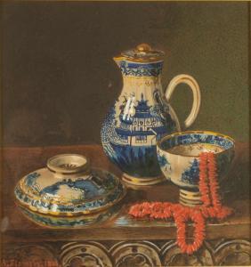 STANESBY Alexander,Still life with blue and white ceramics and coral ,1886,David Lay 2018-07-26