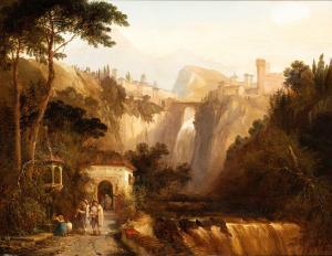 STANFIELD George Clarkson 1828-1878,Paesaggio laziale con cascata, ponte, borgo,Bertolami Fine Arts 2023-11-23
