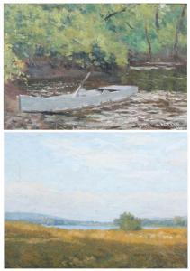 stange emile,LANDSCAPE WITH BLUE SKY and ROWBOAT IN STREAM: TWO,1916,Sloans & Kenyon 2009-06-19