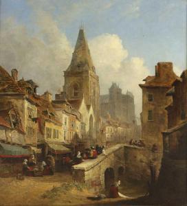 STANLEY Caleb Robert,Amiens - a street scene with numerous figures on a,1860,Sworders 2021-09-14