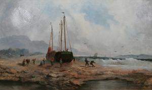STANLEY Georges H.,Kustmotiv med båtar,1881,Uppsala Auction SE 2011-01-31