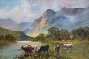 Stanley Graham,Mountainous highland landscape with cattle watering,Peter Wilson GB 2017-03-02