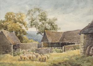 STANNARD Henry John Sylvester 1870-1951,Sheep grazing behind farm buildings,Maynards CA 2016-03-30