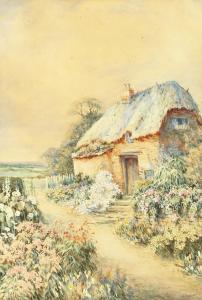STANNARD John,a thatched cottage with flowers in bloom,19th century,John Nicholson 2020-12-07