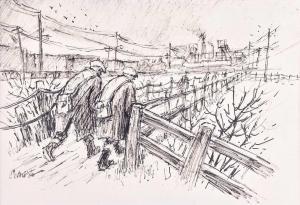 Stansfield Norman 1919-2014,Miners trudging to work on the pit road,Tennant's GB 2024-03-02