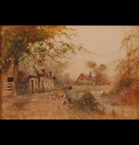 STAPLETON HILL H 1900-1900,figure with chickens on a country path beside a,Dee, Atkinson & Harrison 2007-11-30