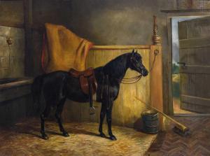 STARK Arthur James 1831-1902,Portrait of a black horse standing in a stall,1867,Tennant's 2023-10-14
