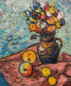 STARK Karl 1921-2011,Stillleben mit Blumen und Äpfeln,2001,im Kinsky Auktionshaus AT 2023-11-27