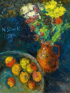 STARK Karl 1921-2011,Stillleben mit Blumen und Äpfeln,1996,im Kinsky Auktionshaus AT 2023-11-27